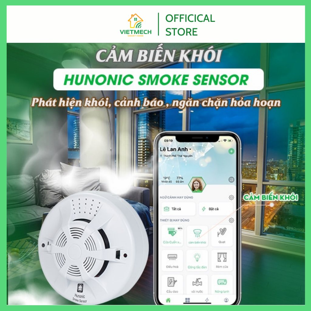 Bộ Cảm Biến Khói Hunonic Smoke Sensor - Ảnh 3