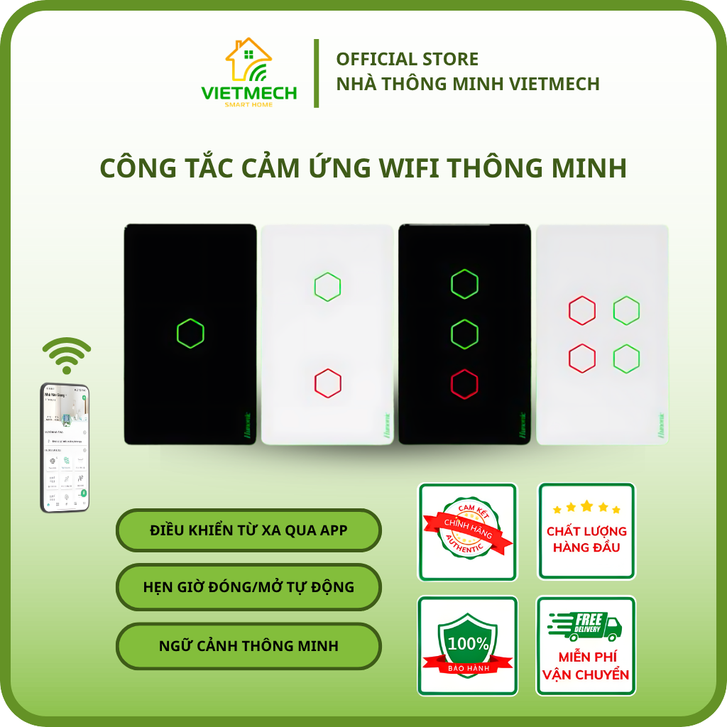 Công tắc cảm ứng wifi Hunonic 1-4 nút
